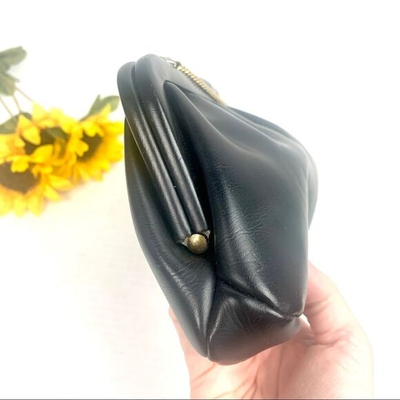 VTG 70s Black Vinyl Clutch Evening Bag Chain Strap - Picture 5 of 15